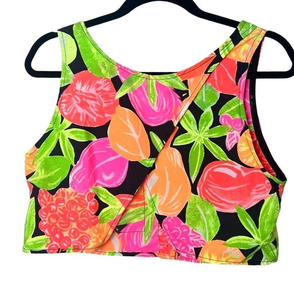 Vintage 80s JIMMY'Z Neon Tropical Floral Cropped Sleeveless Top Sz M - Picture 4 of 9